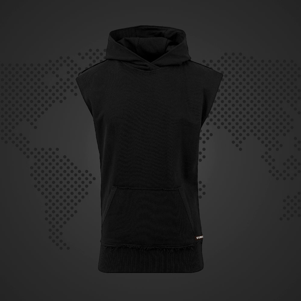 STEREO BASICS SLEEVELESS BLACK HOODY