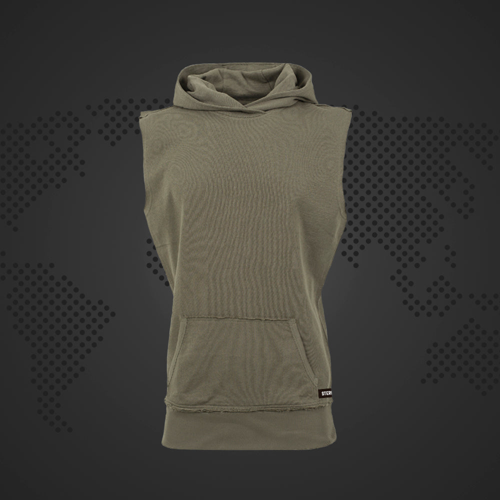 STEREO BASICS SLEEVELESS OLIVE HOODY